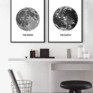Room decoration canvas print moon and earth